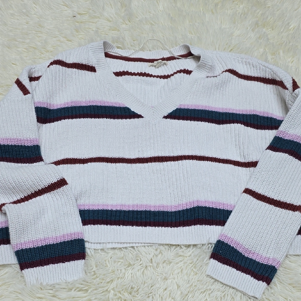La Hearts White and Multicolor Striped Sweater